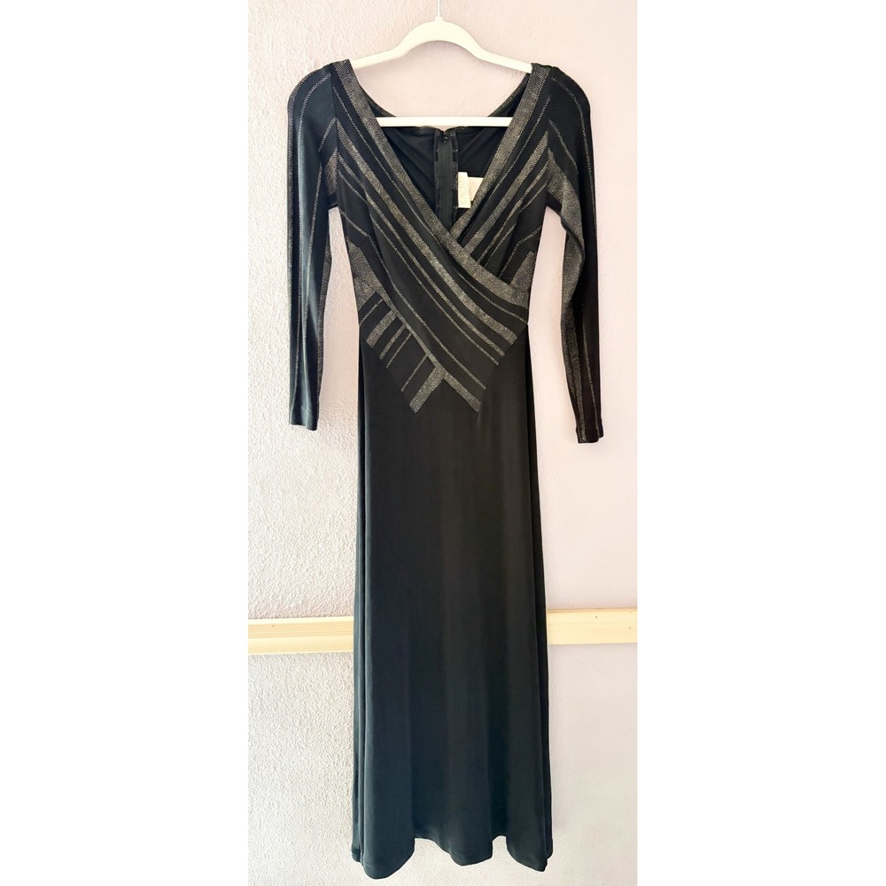 Cache Vintage 90s Black Metallic Striped Maxi Dress Whimsigoth Witchy XS